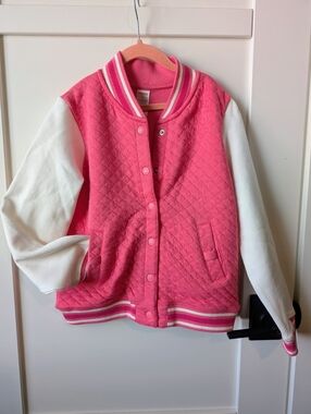 Gymboree Girls Pink and White Quilted Varsity Jacket